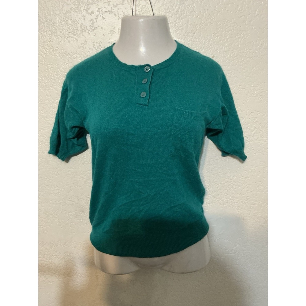 Chaus Vintage Silk Nylon Blend 80s Short Sleeve Sweater Size Small Blue